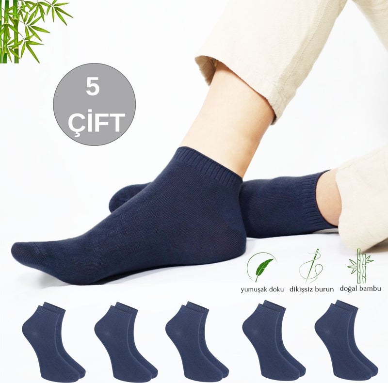 Kral Socks Men's Booties Plain Pattern (5 Pairs) Bamboo Seamless Delicate Woven Perfumed Short Socks  - Image 1