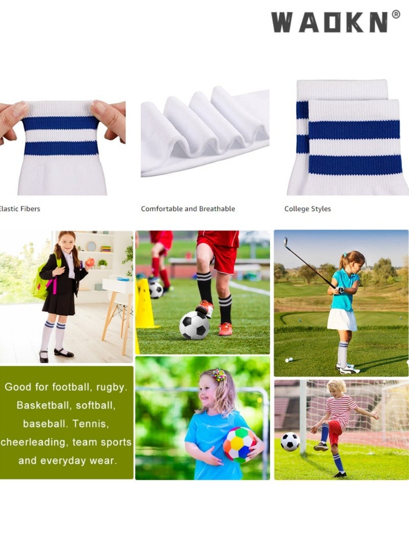 WAOKN - Kids Soccer Footballs Socks 3 Pairs, 3 Colors Children Unisex Anti-slip Towel Bottom Sock Long Breathable Soccer Sock for Football, Rugby, Hockey, Running Or Training for Children Aged 5-12 - Image 1