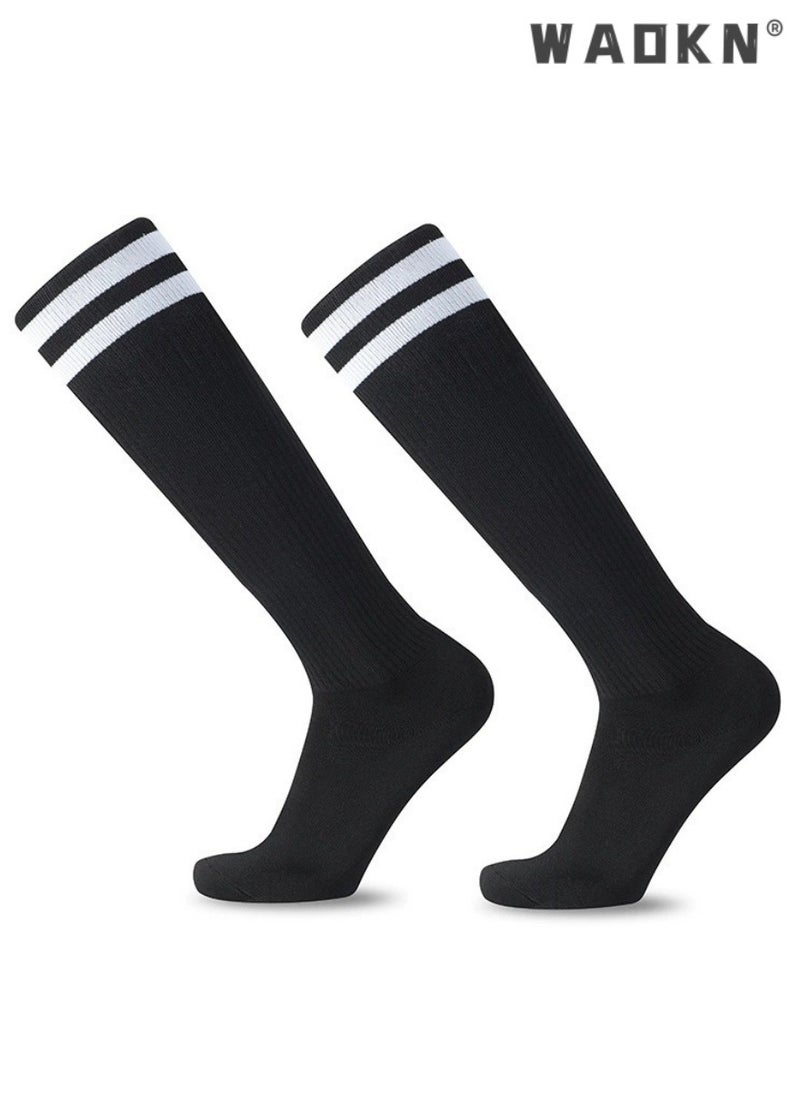 WAOKN - Kids Soccer Footballs Socks 3 Pairs, 3 Colors Children Unisex Anti-slip Towel Bottom Sock Long Breathable Soccer Sock for Football, Rugby, Hockey, Running Or Training for Children Aged 5-12 - Image 1