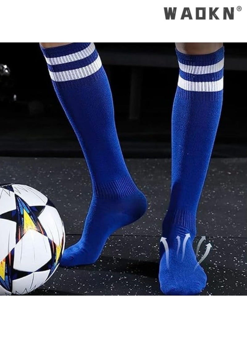 WAOKN - Kids Soccer Footballs Socks 3 Pairs, 3 Colors Children Unisex Anti-slip Towel Bottom Sock Long Breathable Soccer Sock for Football, Rugby, Hockey, Running Or Training for Children Aged 5-12 - Image 1