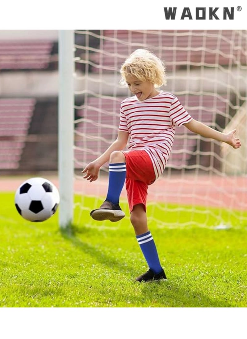 WAOKN - Kids Soccer Footballs Socks 3 Pairs, 3 Colors Children Unisex Anti-slip Towel Bottom Sock Long Breathable Soccer Sock for Football, Rugby, Hockey, Running Or Training for Children Aged 5-12 - Image 1