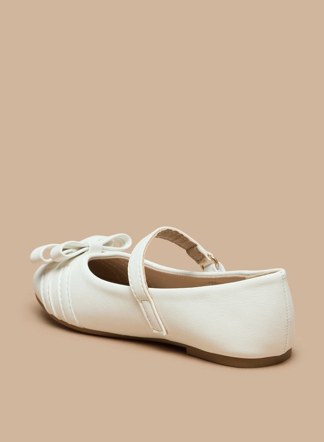 Flora Bella By Shoexpress Girl's Bow Detail Ballerina Shoes with Hook and Loop Closure  - Image 2