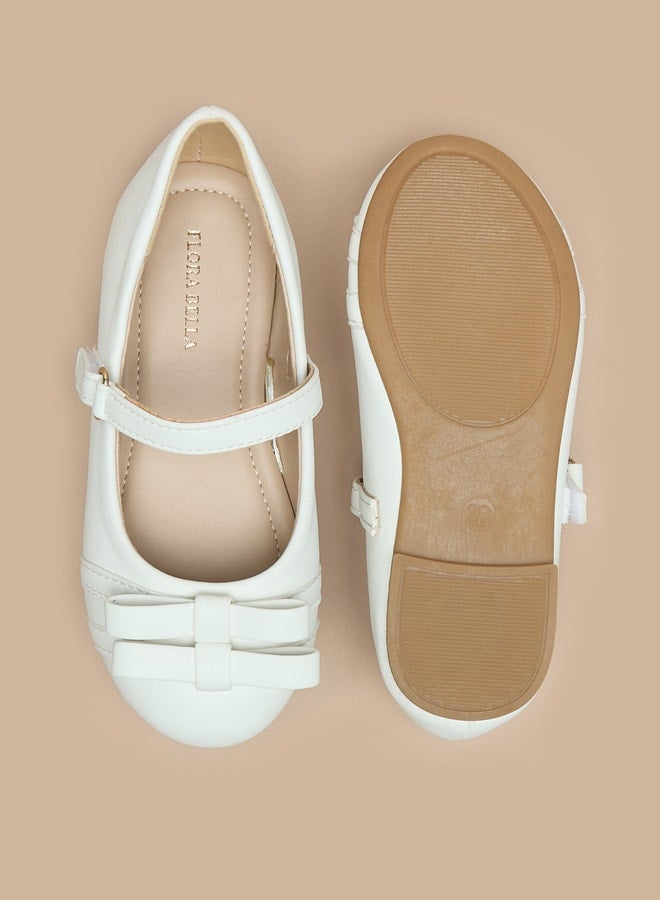 Flora Bella By Shoexpress Girl's Bow Detail Ballerina Shoes with Hook and Loop Closure  - Image 4