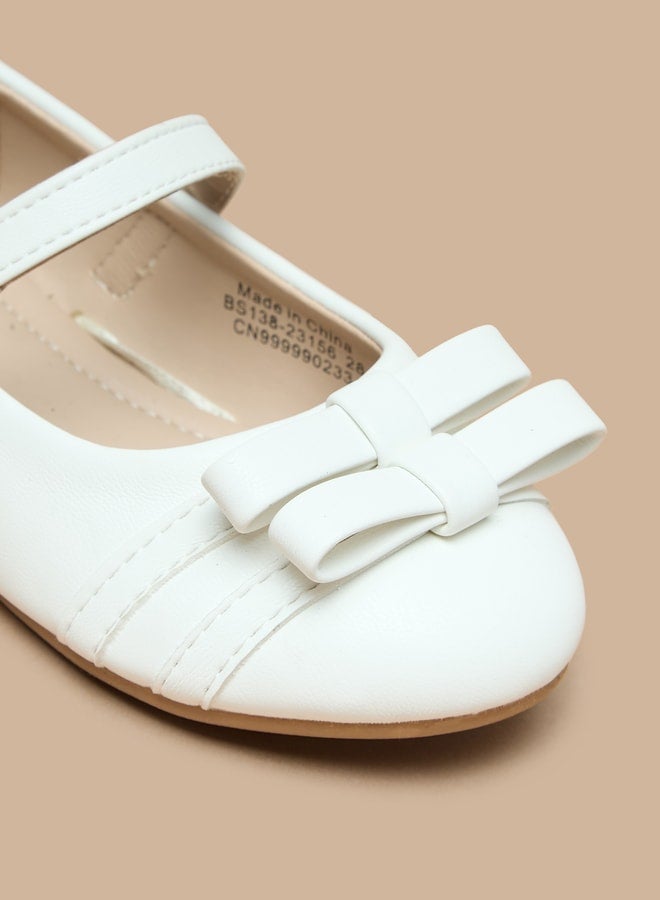 Flora Bella By Shoexpress Girl's Bow Detail Ballerina Shoes with Hook and Loop Closure  - Image 5