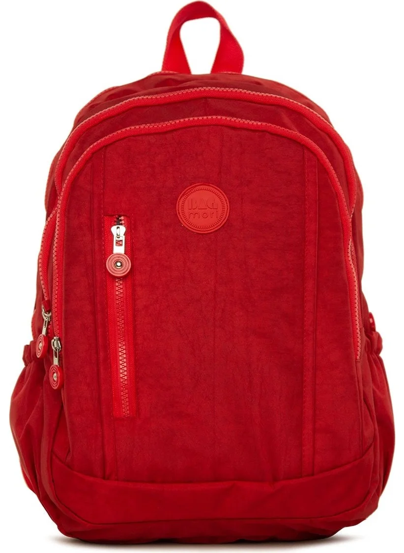 باجموري Red Multi-Zipper Multi-Pocket Large Backpack