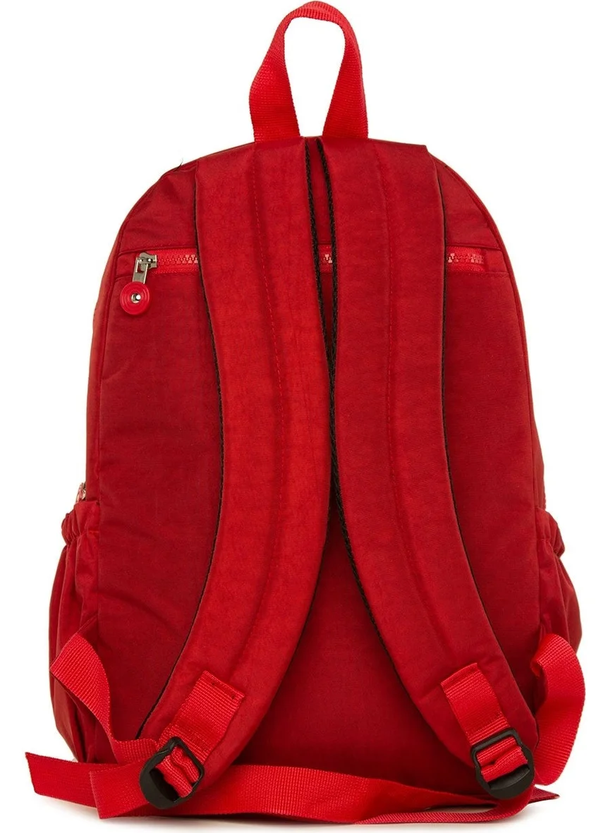 باجموري Red Multi-Zipper Multi-Pocket Large Backpack