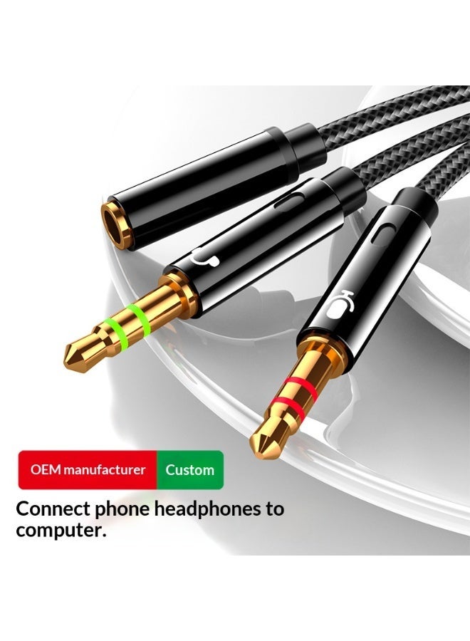 العنوان: كابل مقسم سماعات عالمي 3.5 مم (طوله 1 متر): محول من منفذ أنثى إلى ذكرين للألعاب والمكالمات - أسود/ذهبي (معيار CTIA) - Image 1