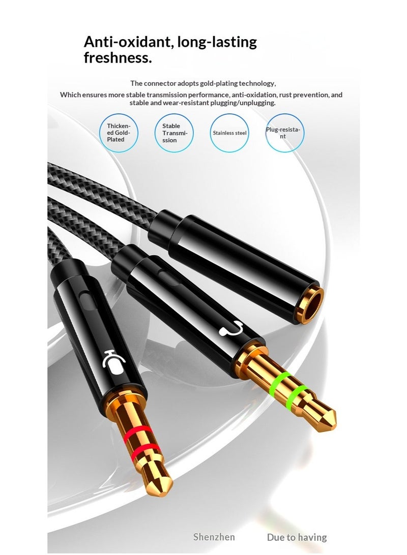العنوان: كابل مقسم سماعات عالمي 3.5 مم (طوله 1 متر): محول من منفذ أنثى إلى ذكرين للألعاب والمكالمات - أسود/ذهبي (معيار CTIA) - Image 5