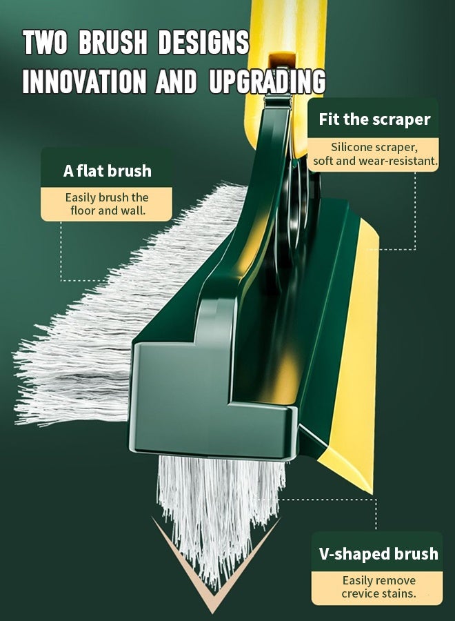 Floor Brush Broom, 3-in-1 Scrub Brush with Long Bristles & Silicone Scraper, 180° Rotating Head, 100cm Handle No Bending, Rustproof & Mold-Proof Shower Scrubber for Wall, Tile, Glass, Cement Floors Green - Image 2