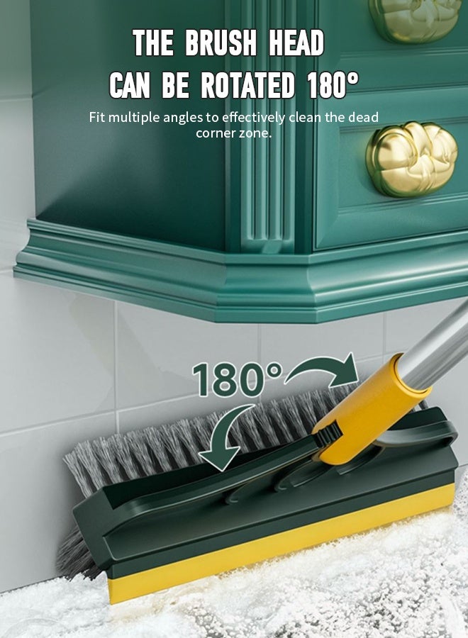 Floor Brush Broom, 3-in-1 Scrub Brush with Long Bristles & Silicone Scraper, 180° Rotating Head, 100cm Handle No Bending, Rustproof & Mold-Proof Shower Scrubber for Wall, Tile, Glass, Cement Floors Green - Image 5