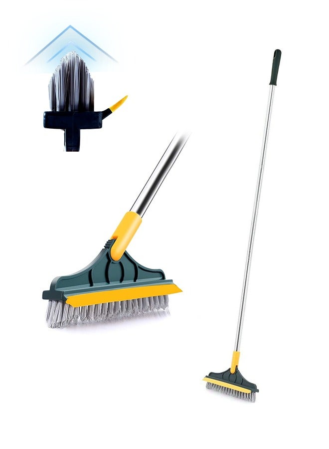 Floor Brush Broom, 3-in-1 Scrub Brush with Long Bristles & Silicone Scraper, 180° Rotating Head, 100cm Handle No Bending, Rustproof & Mold-Proof Shower Scrubber for Wall, Tile, Glass, Cement Floors Green - Image 1