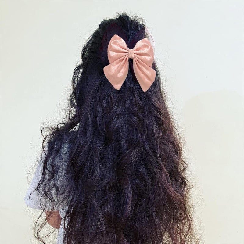 LIVECOOL Pcs3+1 Free Large Hair Rubber Bands Bow Hair Clips Barrettes Bow Long Ribbon Hairpin For Women Girls Hair Accessories Hairband(Big Bow Hollographic), Multicolor - Image 2