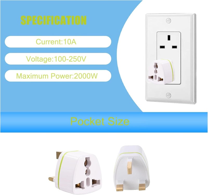 4 Pack World to SA Travel Plug Adaptor With UK Safety Standards Accepts US, Europe, Australia,US to UK SA UAE HK SG Travel Plug Adapter 10A 1800W - Image 2