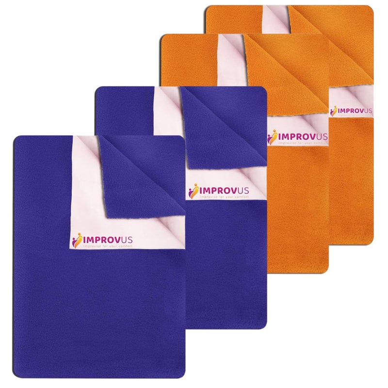 IMPROVUS Instadry AntiPiling Fleece Extra Absorbent Quick Dry Sheet for New Born Babies Cotton Bed Protector Mattress Reusable Waterproof baby Cot sheet Blue Yellow Pack of 4