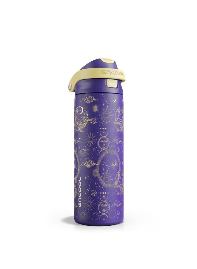 ENCOOL Leakproof Insulated Water Bottle with Straw Dual-Sip Water Bottle Bag-Safe Design for Work, Commute & Gym – Keeps Drinks Cold All Day, 24 oz, Astral Chart - Image 1