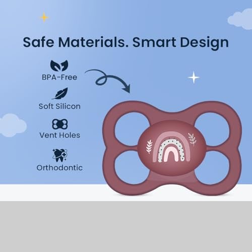 tütots Baby Rainbow Pacifier Ultra Light Soft Silicone Nipple, Orthodontic Design, BPA-Free for Kids of 0+ Months +|Medium| Maroon - Image 3