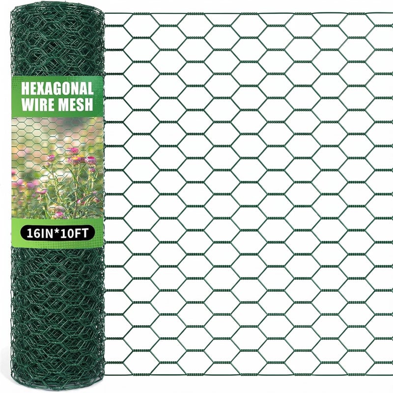 Bittesnew 16 x 120 Inches Chicken Wire for Floral Arrangements Green Chicken Wire Hexagonal Galvanized Wire Mesh for Poultry Barrier Flower Arrangement Crafts and Garden Green - Image 2