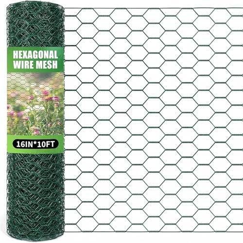Bittesnew 16 x 120 Inches Chicken Wire for Floral Arrangements Green Chicken Wire Hexagonal Galvanized Wire Mesh for Poultry Barrier Flower Arrangement Crafts and Garden Green - Image 1