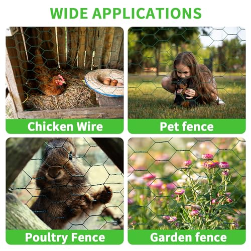 Bittesnew 16 x 120 Inches Chicken Wire for Floral Arrangements Green Chicken Wire Hexagonal Galvanized Wire Mesh for Poultry Barrier Flower Arrangement Crafts and Garden Green - Image 3