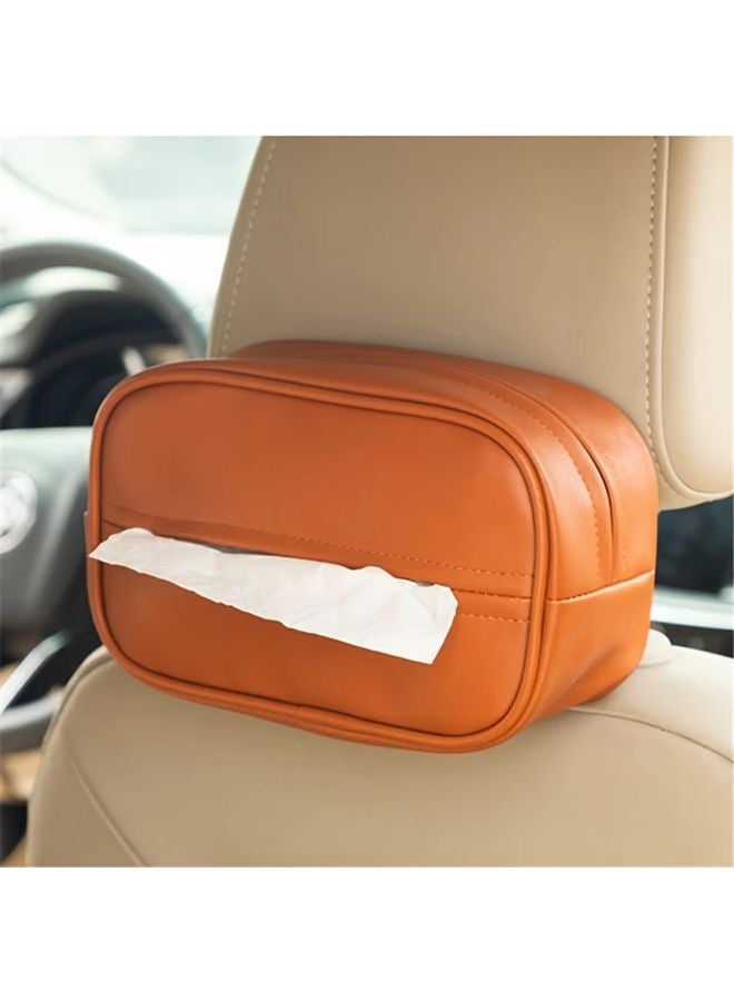 حامل مناديل من جلد البولي يوريثان للمقعد الخلفي للسيارة البنية، حامل ورق متعدد الاستخدامات معلق على ظهر المقعد منظّم للتخزين - Image 1