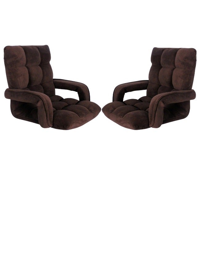 سمارت هوم كرسي أرضي فاخر قابل للطي مع مسند ذراع – كرسي استرخاء قماش مخمل ، مريح للاسترخاء والتخييم، دعامة ظهر مريحة، طي سهل للتخزين، مثالي لغرفة المعيشة والألعاب والرحلات، بحجم 60×54×54 سم، لون بني - Image 2