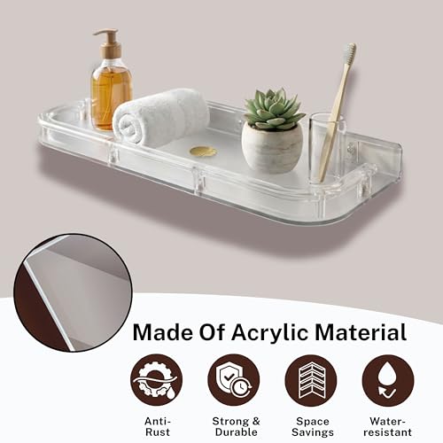 GLOXY Premium Multipurpose Bathroom Shelf - ABS Unbreakable Transparent Wall Mount Storage Rack - Floating Shelf- Space Saving Shelf Organizer for Kitchen & Bathroom Accessories - Image 4