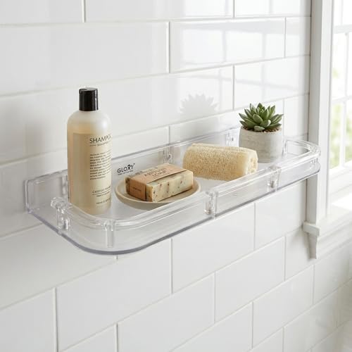 GLOXY Premium Multipurpose Bathroom Shelf - ABS Unbreakable Transparent Wall Mount Storage Rack - Floating Shelf- Space Saving Shelf Organizer for Kitchen & Bathroom Accessories - Image 1