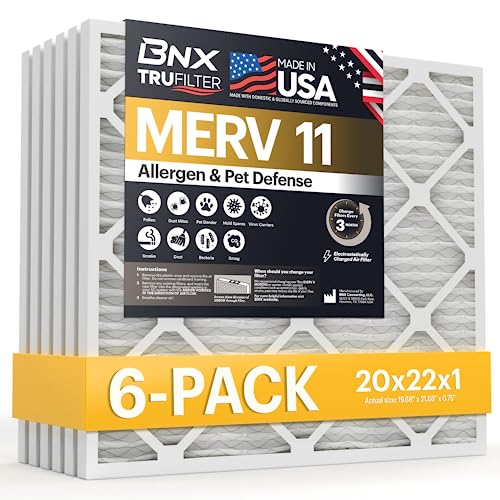 BNX TruFilter 20x22x1 Air Filter MERV 11 (6-Pack) - MADE IN USA - Allergen Defense Electrostatic Pleated Air Conditioner HVAC AC Furnace Filters for Allergies, Dust, Pet, Smoke, Allergy MPR 1200 FPR 7 - Image 1