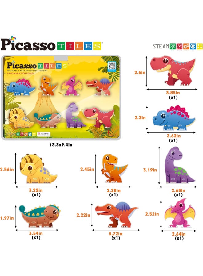PicassoTiles Picasso Magnetic Dinosaur Figures 8-pieces - Image 2