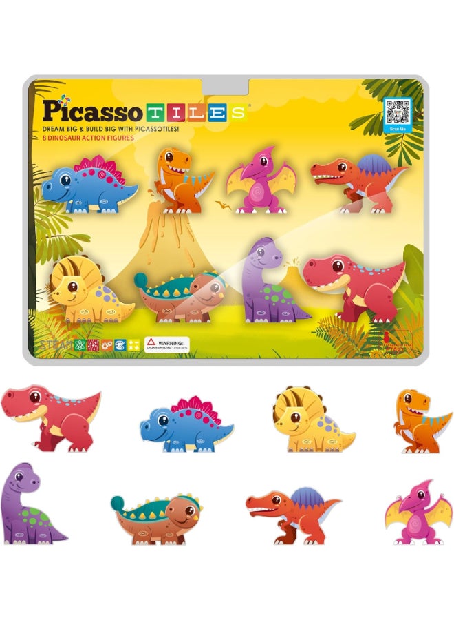 PicassoTiles Picasso Magnetic Dinosaur Figures 8-pieces - Image 1
