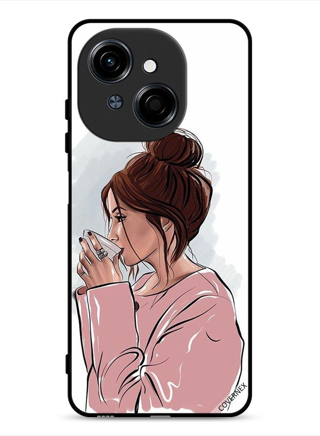 Covernex Tecno Spark Go 1S 4G Protective Case Cover Girl Drinking Tea Art - Image 1