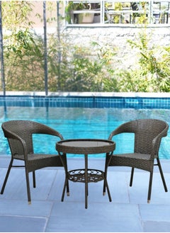 ALWASIT HOME Outdoor Dining Twin Chairs Rattan Chairs Garden Chairs And Round Table Set Grey color  - Image 1