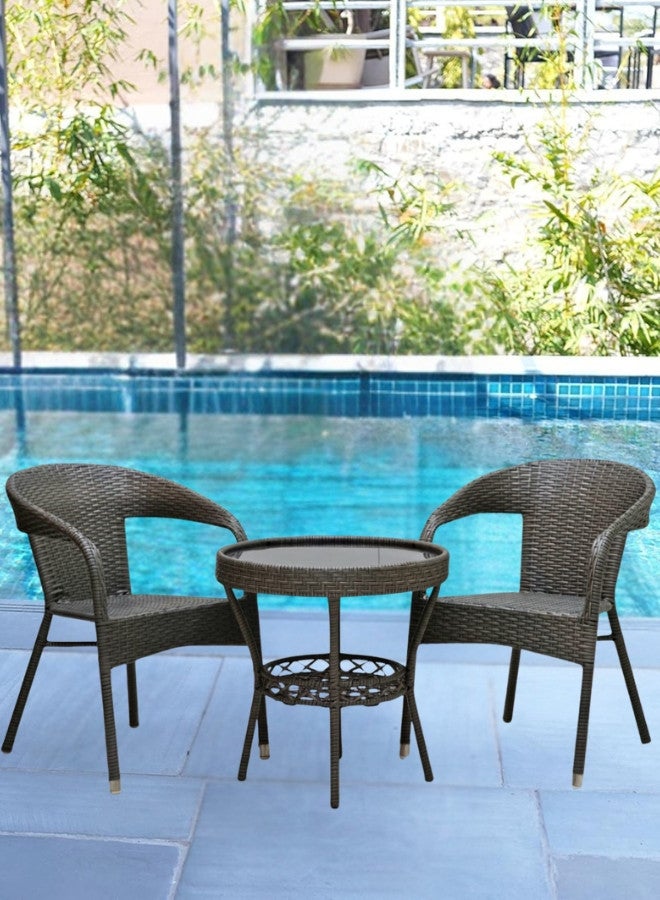 ALWASIT HOME Outdoor Dining Twin Chairs Rattan Chairs Garden Chairs And Round Table Set Grey color - Image 1