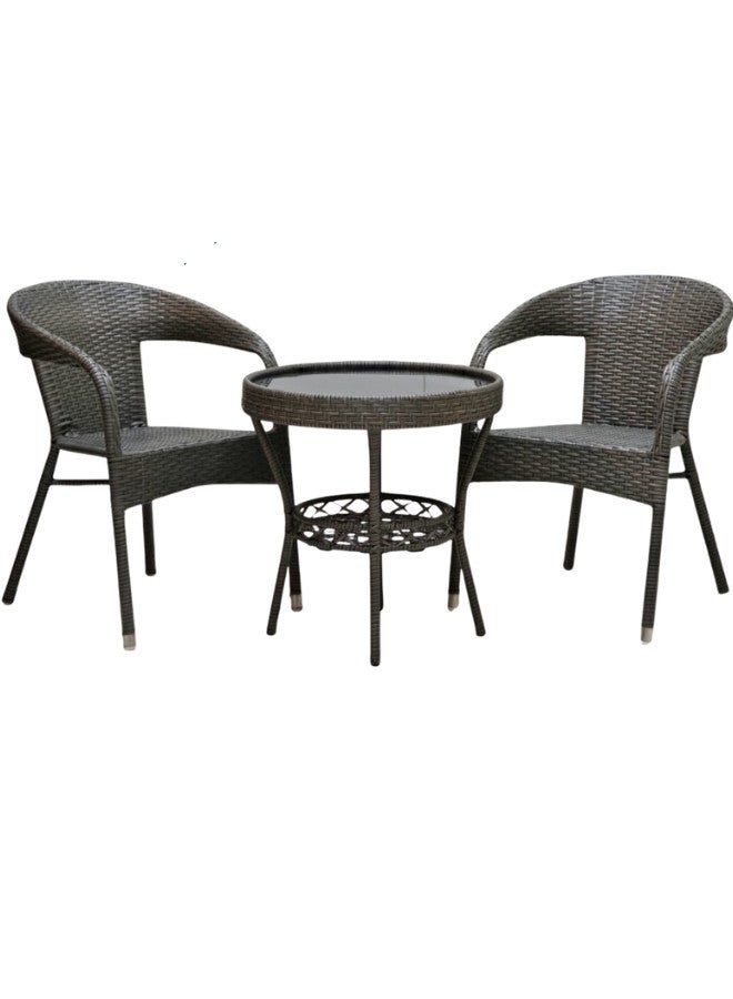ALWASIT HOME Outdoor Dining Twin Chairs Rattan Chairs Garden Chairs And Round Table Set Grey color - Image 3