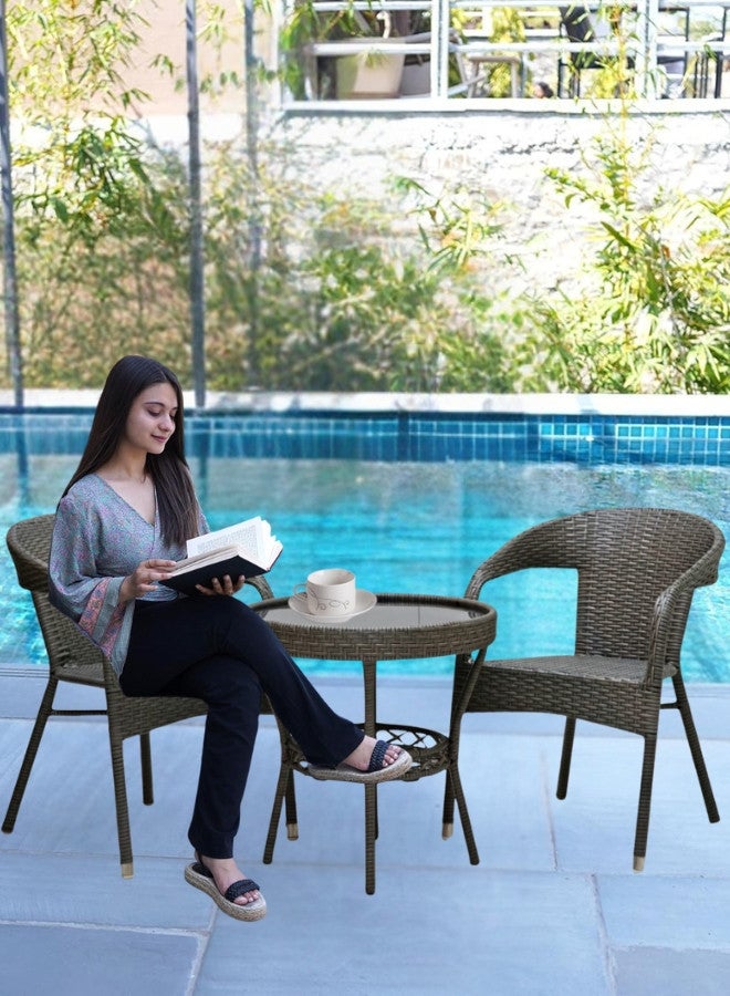 ALWASIT HOME Outdoor Dining Twin Chairs Rattan Chairs Garden Chairs And Round Table Set Grey color - Image 2