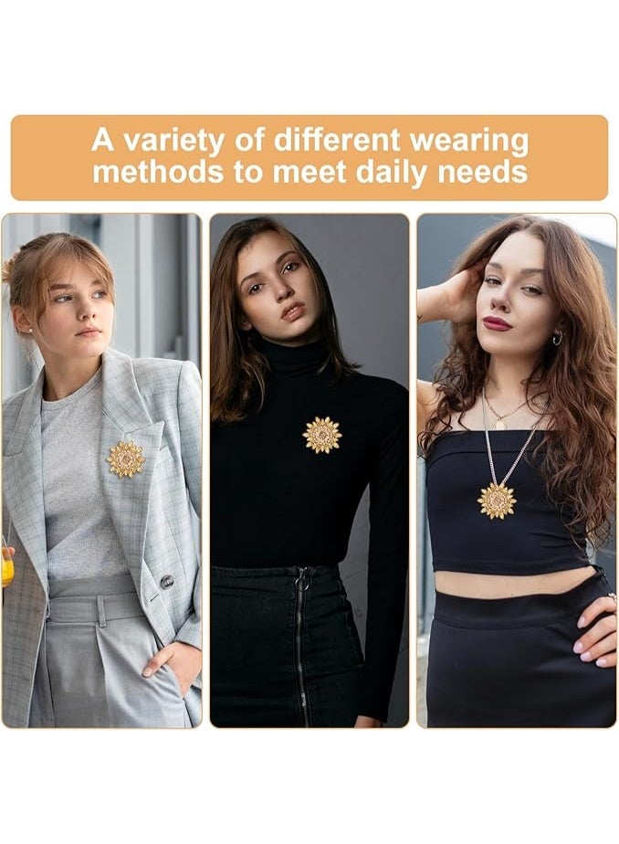 SUNSAR Rhinestone Crystal Sunflower Brooch Pin for Women Extra Large Gold Brooches Pins for Clothes, Dress, Hat Decoration, Shawl Pin with Diamond, Large Vintage Brooches - Image 3