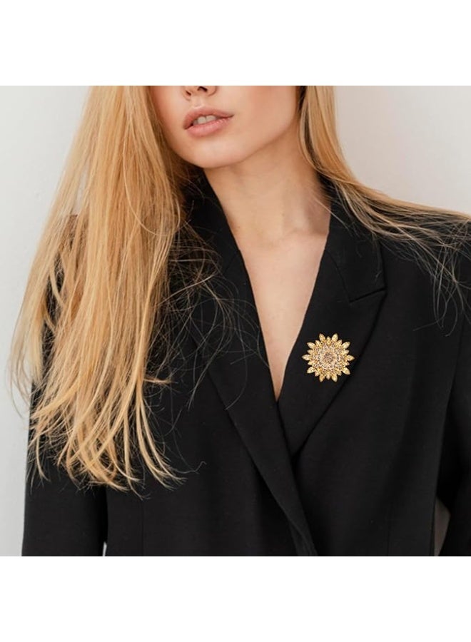 SUNSAR Rhinestone Crystal Sunflower Brooch Pin for Women Extra Large Gold Brooches Pins for Clothes, Dress, Hat Decoration, Shawl Pin with Diamond, Large Vintage Brooches - Image 5