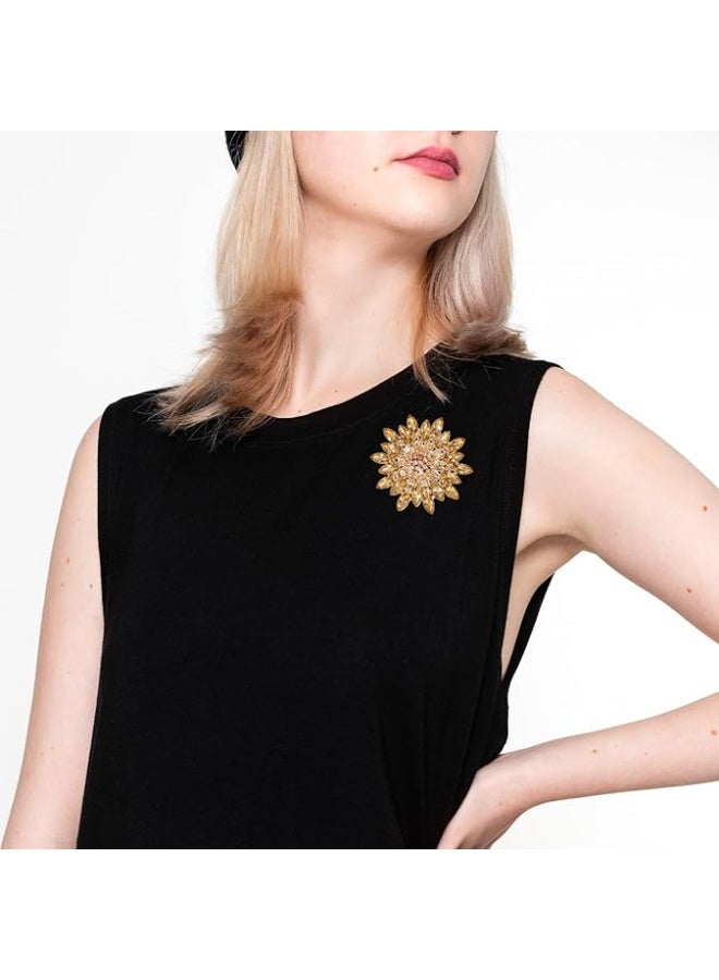 SUNSAR Rhinestone Crystal Sunflower Brooch Pin for Women Extra Large Gold Brooches Pins for Clothes, Dress, Hat Decoration, Shawl Pin with Diamond, Large Vintage Brooches - Image 4