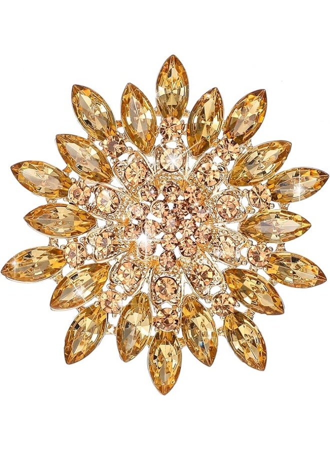 SUNSAR Rhinestone Crystal Sunflower Brooch Pin for Women Extra Large Gold Brooches Pins for Clothes, Dress, Hat Decoration, Shawl Pin with Diamond, Large Vintage Brooches - Image 1