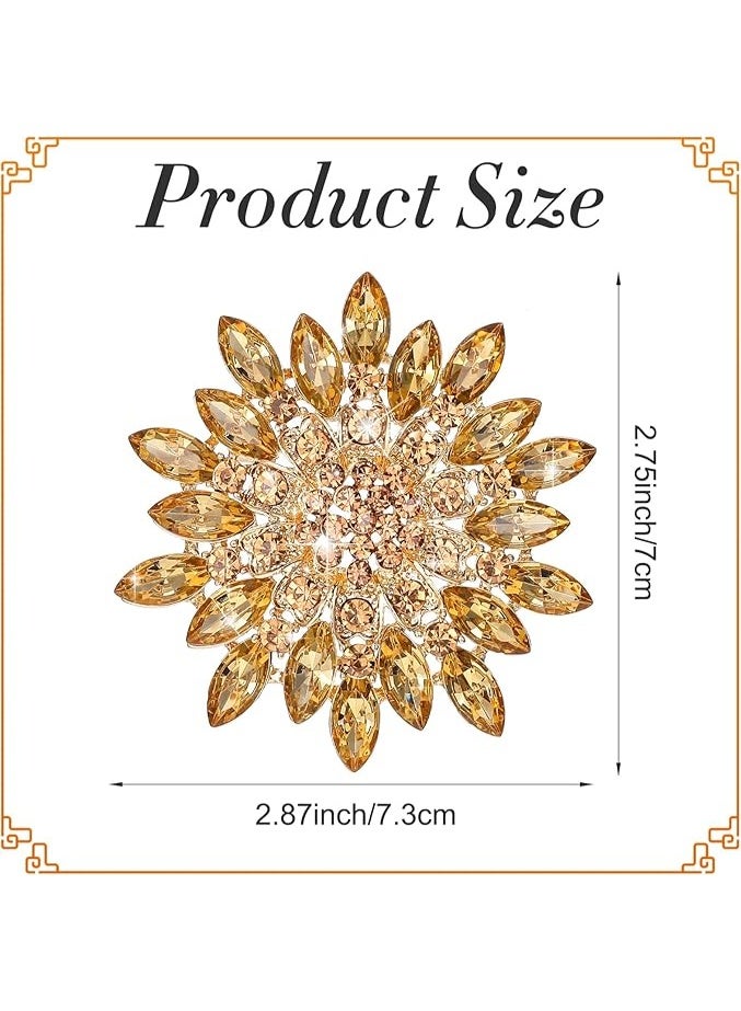 SUNSAR Rhinestone Crystal Sunflower Brooch Pin for Women Extra Large Gold Brooches Pins for Clothes, Dress, Hat Decoration, Shawl Pin with Diamond, Large Vintage Brooches - Image 2