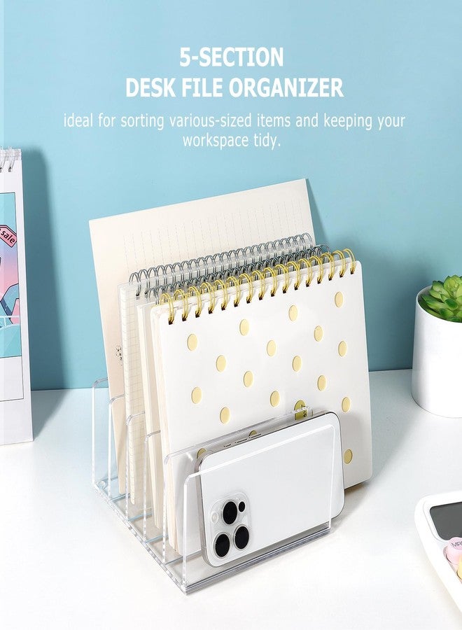GerayMer Acrylic File Organizer for Desk, 5 Sections Mail Sorter Organizer Holder, Acrylic Desk Organizer for Document, Letter, Notebook - Image 2