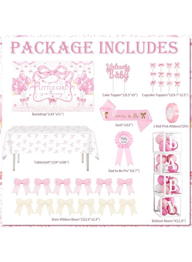 THAWAY Pink Bow Baby Shower Decorations for Girl, Welcome Baby Girl Party Decorations, Coquette Pink Bow Theme Backdrop Balloon Baby Boxes Banner for Girl Birthday Baby Shower Decor - Image 2
