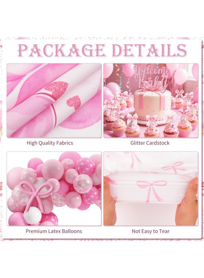 THAWAY Pink Bow Baby Shower Decorations for Girl, Welcome Baby Girl Party Decorations, Coquette Pink Bow Theme Backdrop Balloon Baby Boxes Banner for Girl Birthday Baby Shower Decor - Image 4