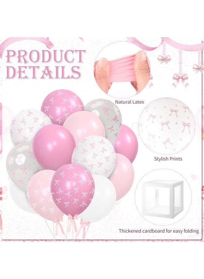 THAWAY Pink Bow Baby Shower Decorations for Girl, Welcome Baby Girl Party Decorations, Coquette Pink Bow Theme Backdrop Balloon Baby Boxes Banner for Girl Birthday Baby Shower Decor - Image 5