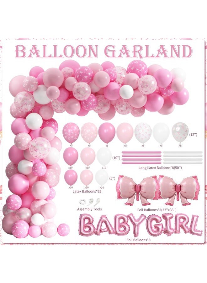 THAWAY Pink Bow Baby Shower Decorations for Girl, Welcome Baby Girl Party Decorations, Coquette Pink Bow Theme Backdrop Balloon Baby Boxes Banner for Girl Birthday Baby Shower Decor - Image 3