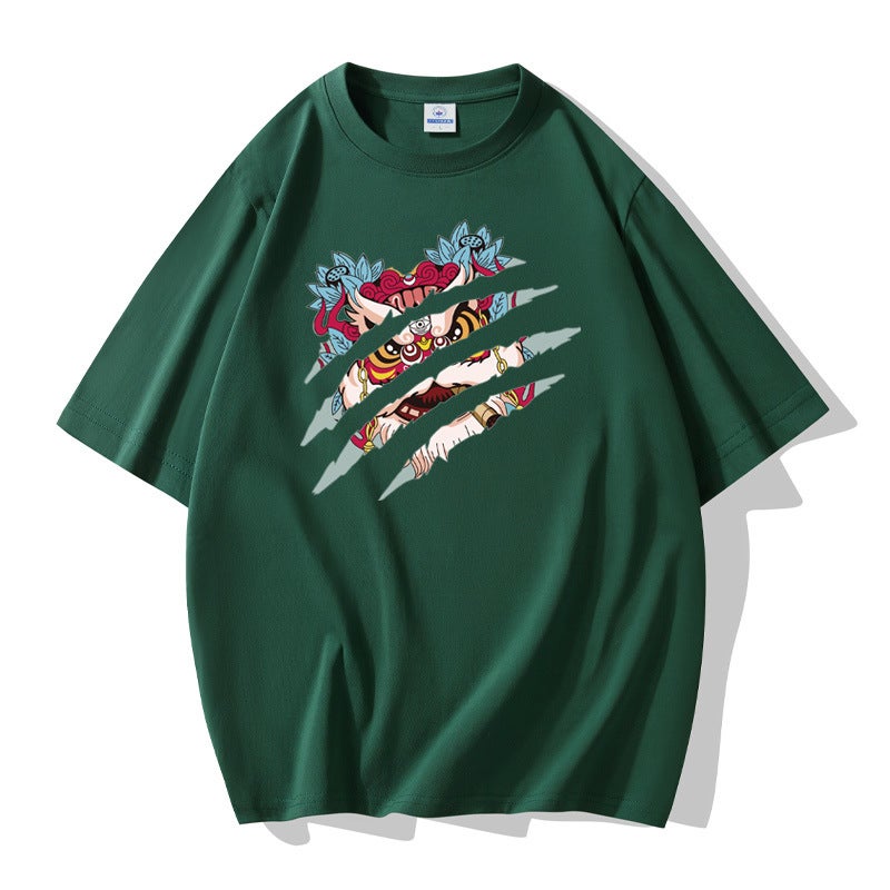 Cotton Short-Sleeved T-Shirt Men'S Loose Round Neck Printed Half-Sleeved Men'S Top Bottoming Shirt Trendy T - Image 1