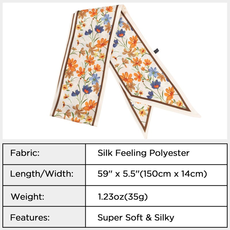 vimate Purse Scarf for Handbags -Fall Fashion Silk Feeling Skinny Floral Neck Hair Scarf for Women Bag Scarf for Handle (Style 06) - Image 3