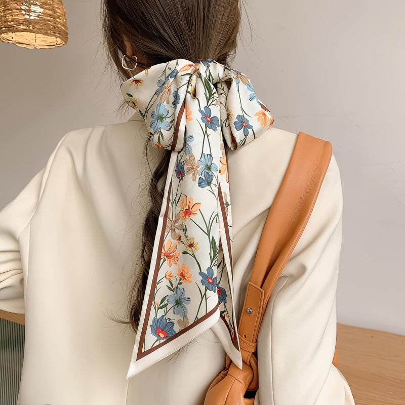 vimate Purse Scarf for Handbags -Fall Fashion Silk Feeling Skinny Floral Neck Hair Scarf for Women Bag Scarf for Handle (Style 06) - Image 5
