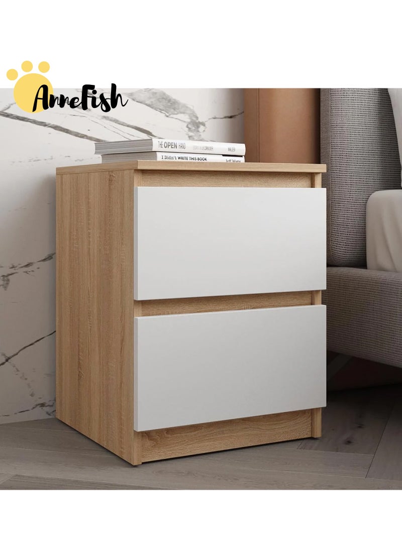 AnneFish 40*40*55cm NightStand for Bedroom Rustic Side Table Simple Bedside End Table with 2 Storage Drawers For Home - Image 1