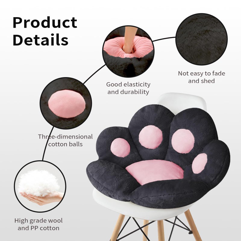 Ditucu Ditucu Cat Paw Cushion Kawaii Chair Cushions 31.4 x 27.5 inch Cute Stuff Seat Pad Comfy Lazy Sofa Office Floor Pillow for Gaming Chairs Room Decor Black - Image 5